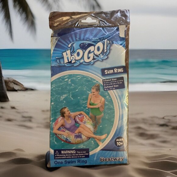 H2O GO! Bestway Rainbow Swim Ring 31.5” Tube Pool Float Ages 10+ NEW SEALED - Picture 1 of 5